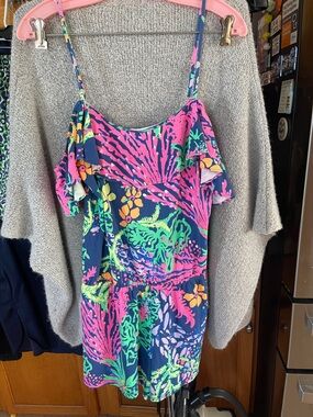 Lilly Pulitzer Lana Romper Medium Indigo Home Slice Blue Pink